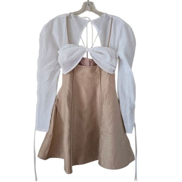 CHOUCHOU Women's  Mini Dress Beige and White Long Sleeve Size Small Preppy - Picture 1 of 6
